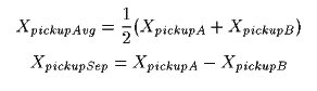 XpickupAvg = 0.5 (XpickupA + XpickupB); XpickupSep = XpickupA - XpickupB